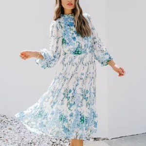 VICI TEMPE FLORAL RUFFLE MIDI DRESS - BLUE - Wedding Guest Dress - Easter Dress